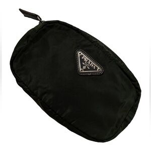 Prada AUTHENTIC Vintage Nylon Green Logo Triangle Pouch Cosmetic Case Makeup Bag